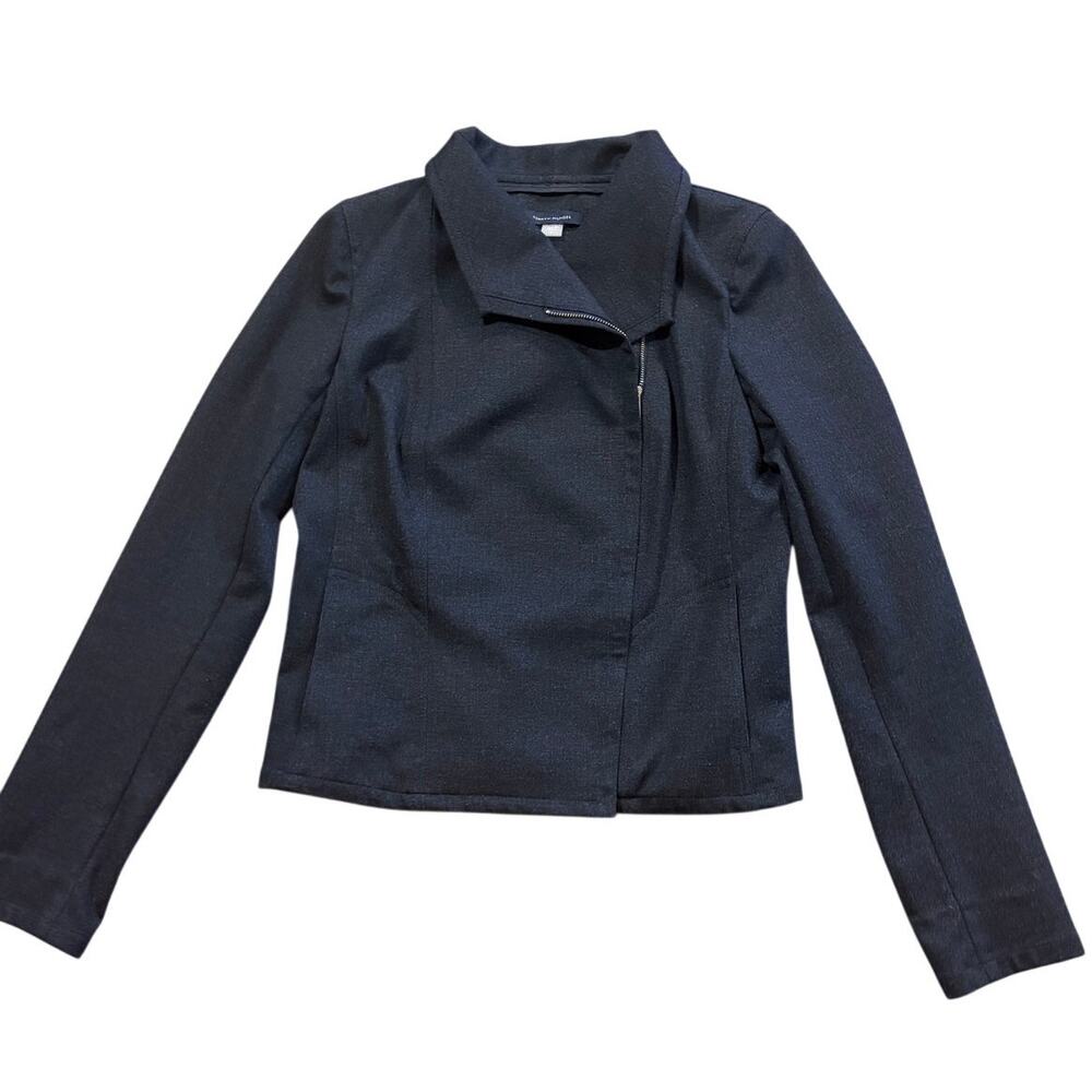 Tommy Hilfiger Structured Moto Blazer Navy 2 Office Career Long Sleeve FUll Zip